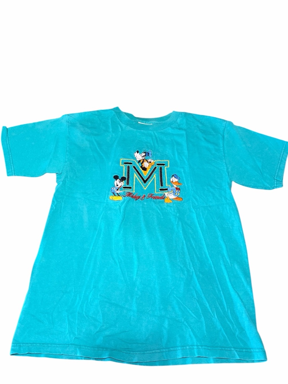 Vintage Mickey Embroidered Teal T Shirt-Medium